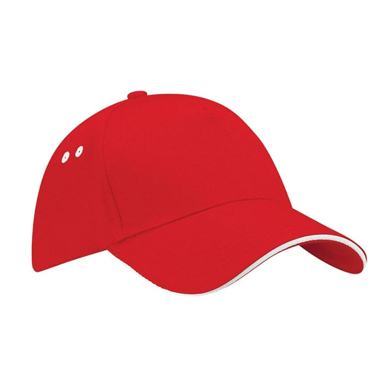 Image of Beechfield Beechfield Men Ultimate 5 Panel Contrast Baseball Cap With Sandwich Peak Headwear in Red Red One Size Male 5055747772975