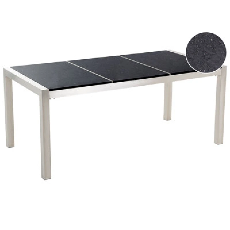 Image of BELIANI Beliani - 6 Seater Garden Dining Table Granite Triple Top Steel Frame Black 180 x 90cm Grosseto 12385
