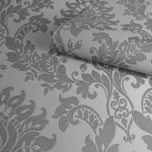 image of Opus Clara Charcoal Damask Metallic effect Embossed Wallpaper