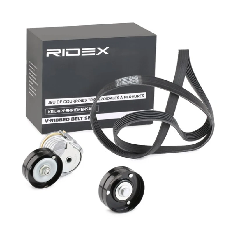 Image of RIDEX 542R0107 V-ribbed belt set Check alternator freewheel clutch & replace if necessary V-Ribbed Belt Set (542)