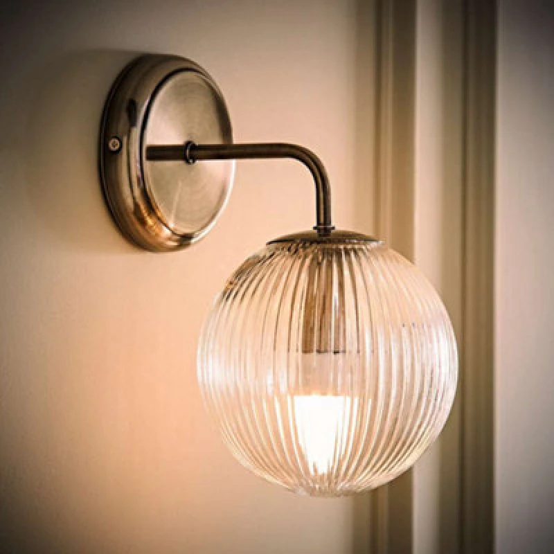 Image of ValueLights ValueLights Kempton Ribbed Glass Globe Shade Single Arm Wall Light with Bulb in Silver Silver One Size Unisex 5059406071263