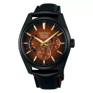 image of Seiko Presage Sharp Edged Kabuki' Limited Edition Red Dial Leather Strap Mens Watch SPB329J1