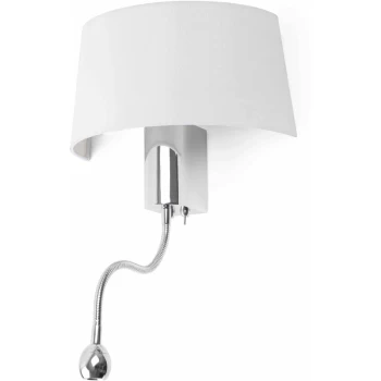 Image of Faro Hotel - 1 Light Indoor Wall Light Chrome, White with Reading Lamp, E27