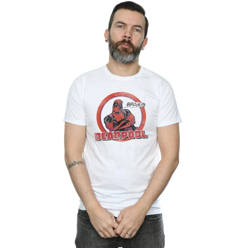 Image of Marvel Marvel Men Deadpool Seriously Speech Bubble T-Shirt in White Size: Small White S Male 5057981172283