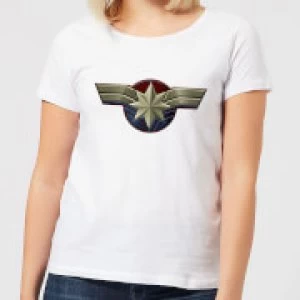 Image of Captain Marvel Chest Emblem Womens T-Shirt - White