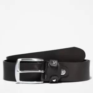 image of Timberland Square-buckle Leather Belt With Loop Logo For Men In Black Black, Size L