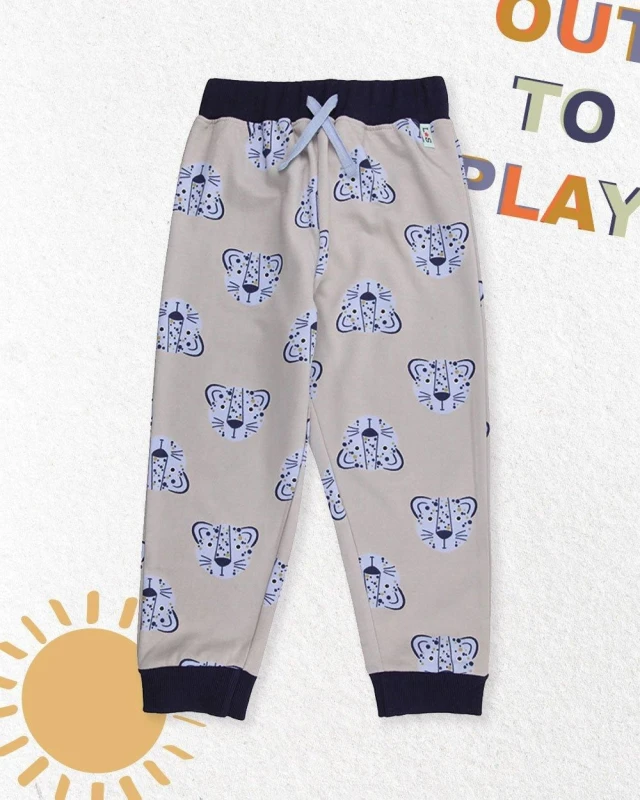 Image of Lilly + Sid Boy's Lenny Leopard Print Joggers in Blue Size: 0-6 m Blue Male 0-6 m