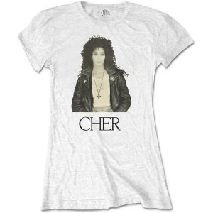 Cher - Leather Jacket Womens Large T-Shirt - White