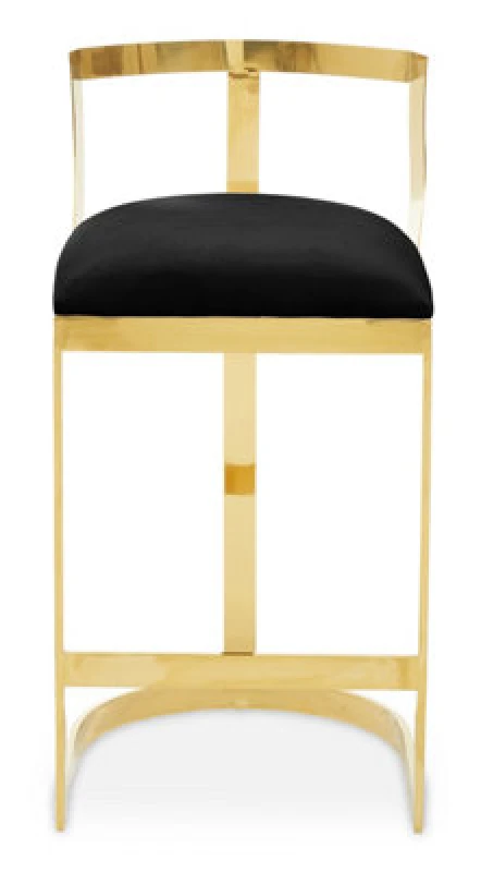 Image of Premier Housewares Interiors By Premier Black Velvet Bar Stool, Gold Finish Frame, Curved Backrest With Plump Seat, Modern Elegant Design Bar Stool