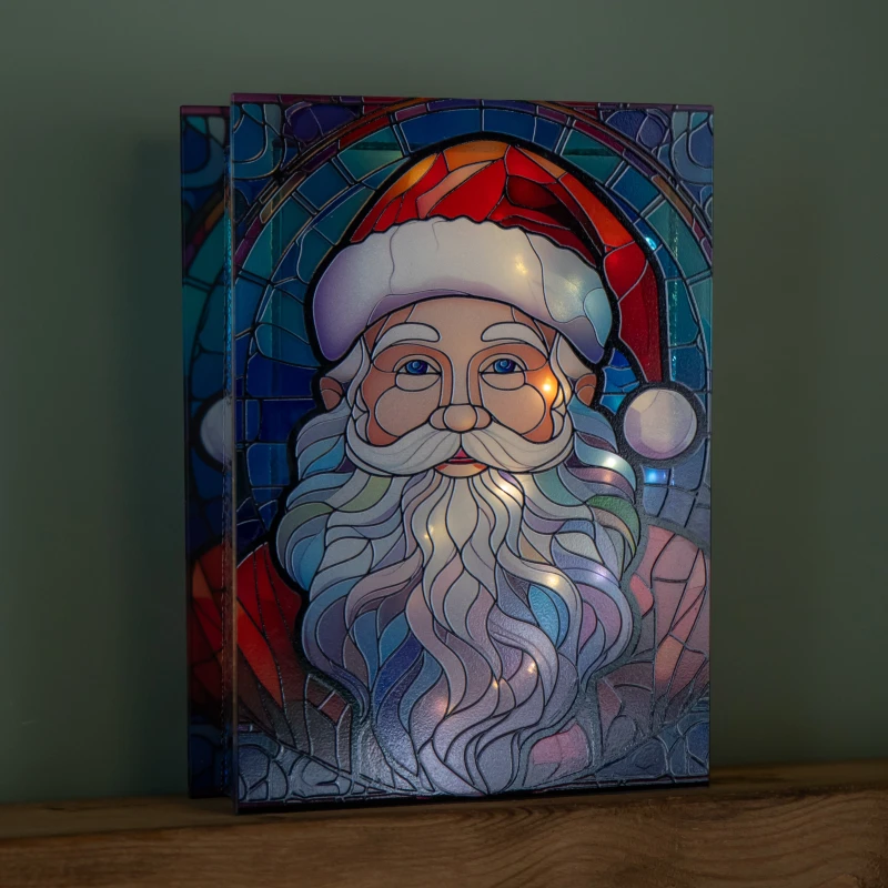 Image of 28cm Battery Powered Light up Glass Christmas Decoration with Santa & Warm White LEDs