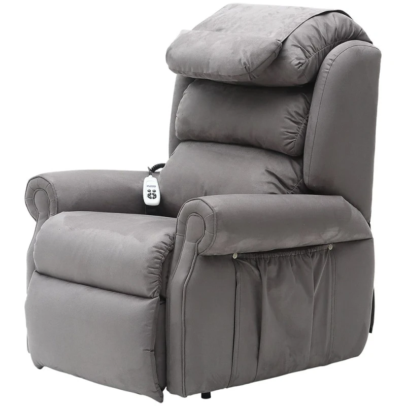 Image of Loops Dual Motor Rise and Recline Armchair - Waterfall Pillow - Grey Suedette Fabric Grey