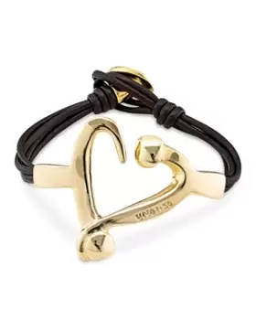 image of Uno de 50 Love Open Heart Leather Flex Bracelet in 18K Gold Plated Sterling Silver