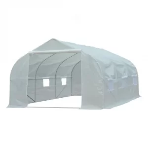 Image of Outsunny 4.5x3x2m PE Mesh Cover Galvanized Metal Frame Walk-In Greenhouse White