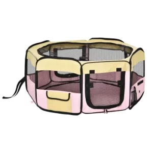 Image of PawHut Fabric Pet Dog Cat Puppy Playpen Rabbit Guinea Pig Play Pen in Pink Small L37 x H37cm x D90cm