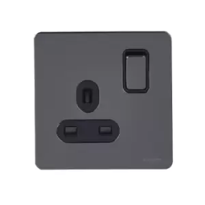 Image of Schneider USFP 13A Double Pole 1G Switched Socket Black Insert Black Nickel - GU3410DBBN