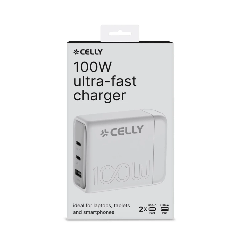 Image of Celly PS3GAN100WWH mobile device charger Universal White AC. USB Fast