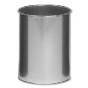 Image of Durable 15 Litre Metal Round Waste Basket Silver