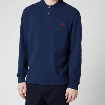Image of Polo Ralph Lauren Mens Slim Fit Mesh Long Sleeve Polo Shirt - Newport Navy - L