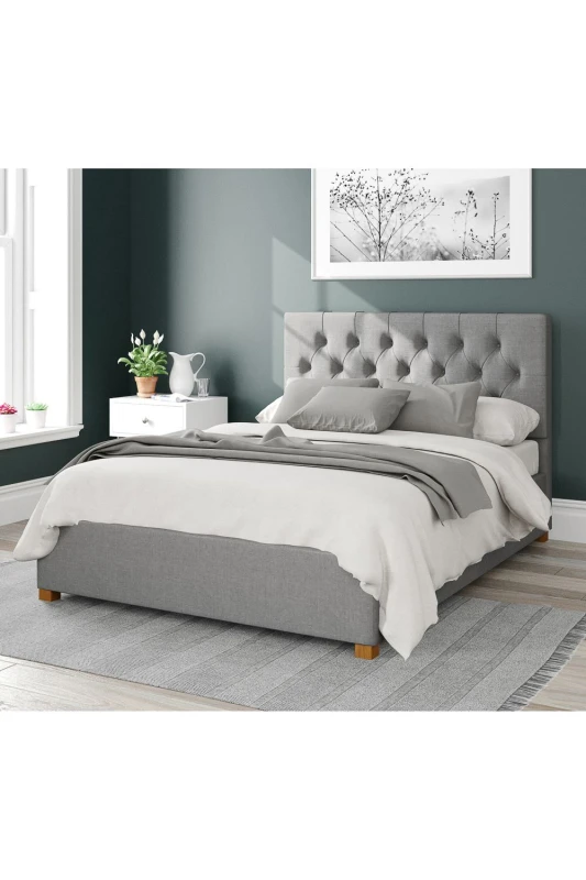Image of Aspire Aspire Olivier Upholstered Ottoman Storage Bed, Eire Linen Fabric in Grey Size: Single Grey Single Unisex 5057632168641