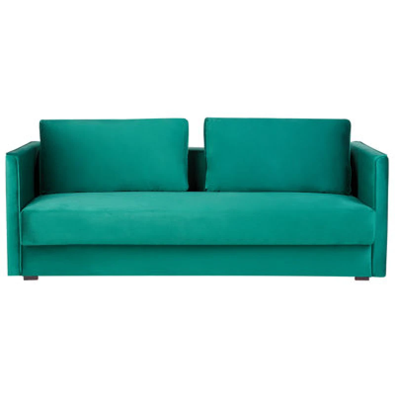 Image of Beliani Sofa Bed 3 Seater Eksjo Velvet Emerald Green With Storage