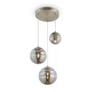 image of Modern Vinare 3 Light Nickel Cluster Pendant Ceiling Light Glass Shade