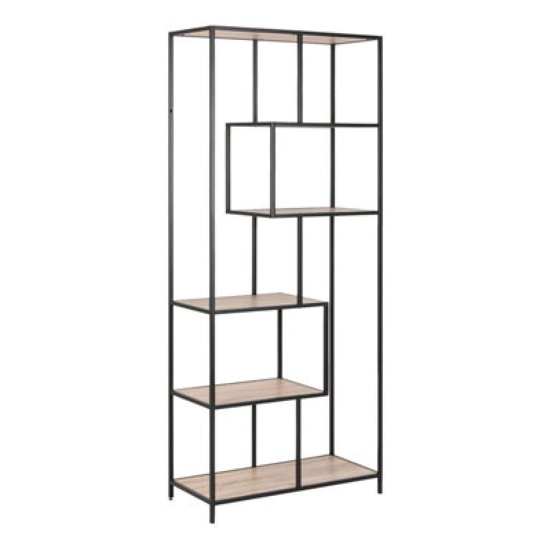 Image of Furniture To Go Seaford Tall Black Metal Bookcase With 5 Sonoma Oak Shelves