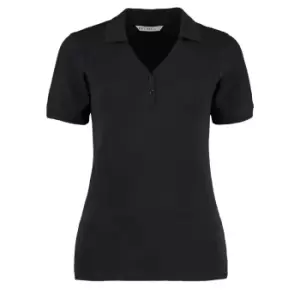 Image of Kustom Kit Ladies Sophia ComfortecA V-Neck Short Sleeve Polo Shirt (12) (Black)