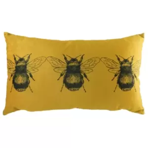 Image of Gold Bee Rectangular Velvet Cushion Gold / 30 x 50cm / Polyester Filled
