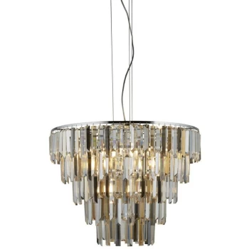 image of Searchlight Lighting - Searchlight CLARISSA - 9 Light Chrome Ceiling Pendant with Amber, Smokey Crystal Prism Drops