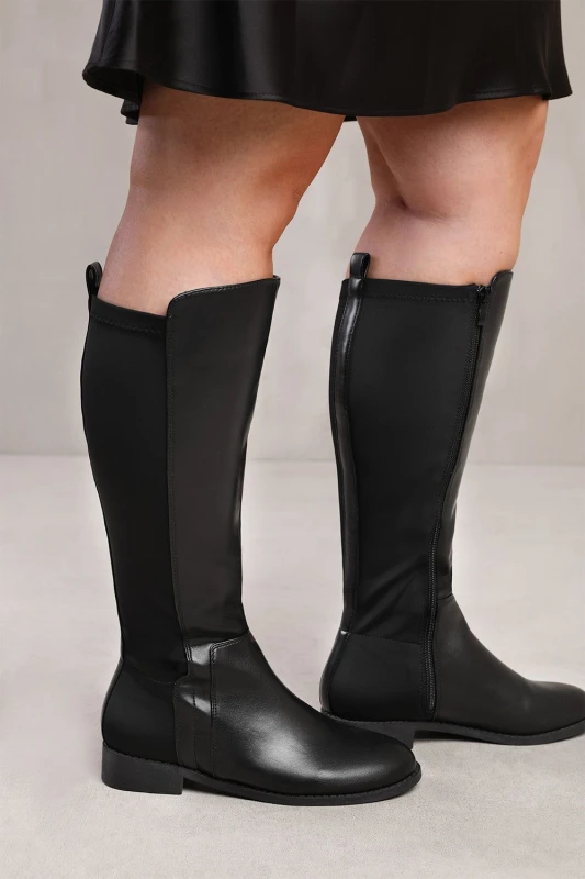 Image of Where's That From 'Parker' Stretch Wide Calf Knee High Boots With Side Zip Black
