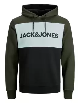 Image of JACK & JONES Colour Block Logo Hoodie Men Green