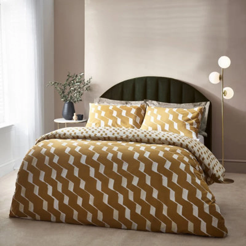 Image of HOEM Hoem Zabine Abstract Geometric Cotton Rich Reversible Duvet Cover Set, Super King, Yellow
