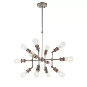 Image of Ceiling Pendant Light - Aged Copper & Aged Pewter Plate - 12 x 40W E27