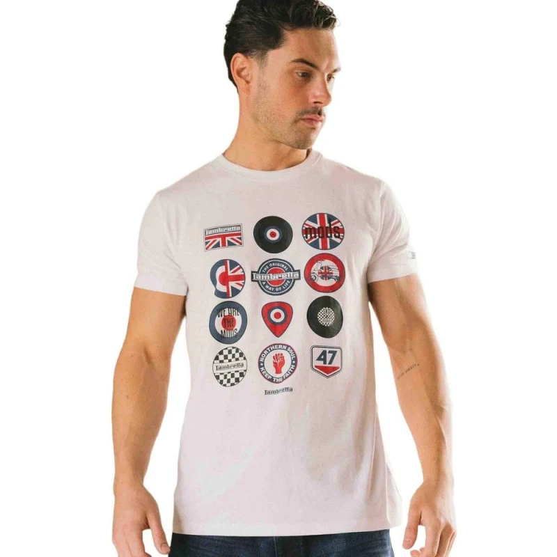 Image of Lambretta Mens Cotton Badge T-Shirt in White Size: Large White Male L