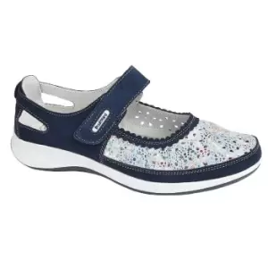 Image of Boulevard Womens/Ladies E-Fit Floral Suede Bar Shoe (6 UK) (Navy/White)