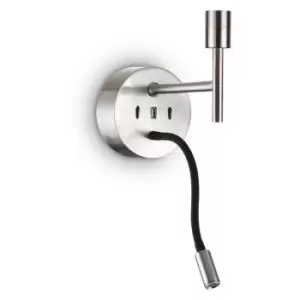 Image of Ideal Lux - Wall lamp with reading light Set Metal, aluminum Nickel 20.5 Cm