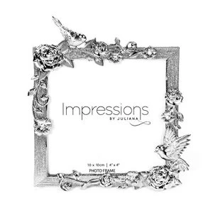 image of 4" x 4" - Impressions Polished Nickel Flower Photo Frame