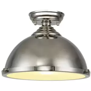 image of Luminosa Talisa Flush Ceiling Lamp E27 With Round 31cm Metal Shade Polished Nickel, Frosted White