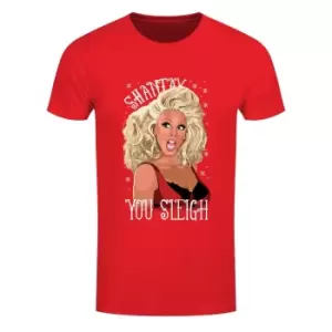 image of Grindstore Mens Shantay You Sleigh Drag Queen Christmas T-Shirt (3XL) (Red)