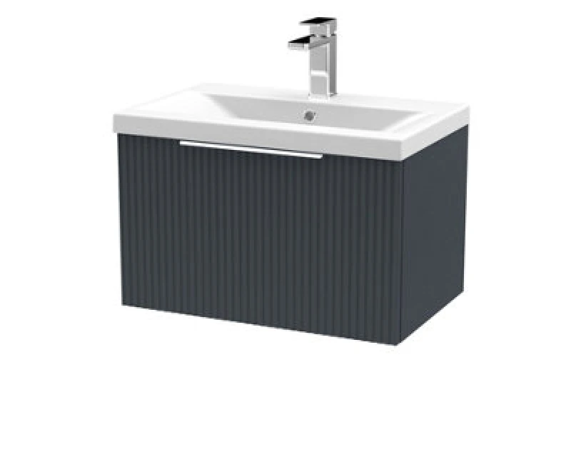Image of Hudson Reed Fluted 600mm Wall Hung Single Drawer Vanity Unit With Basin-Soft Black