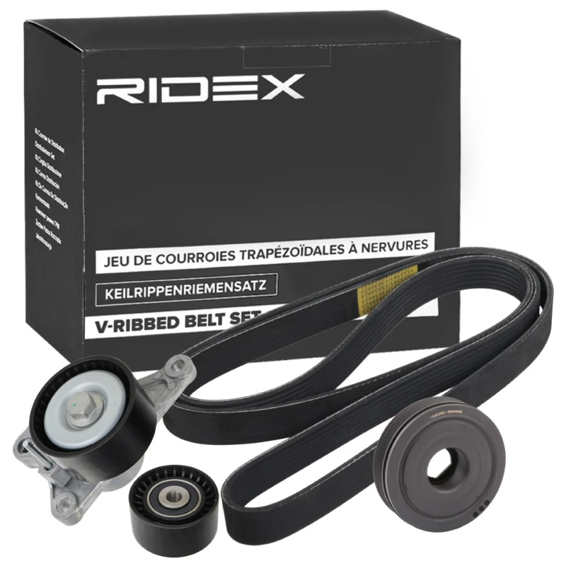 Image of RIDEX 542R0548 V-ribbed belt set Pulleys: with crankshaft pulley V-Ribbed Belt Set (542)