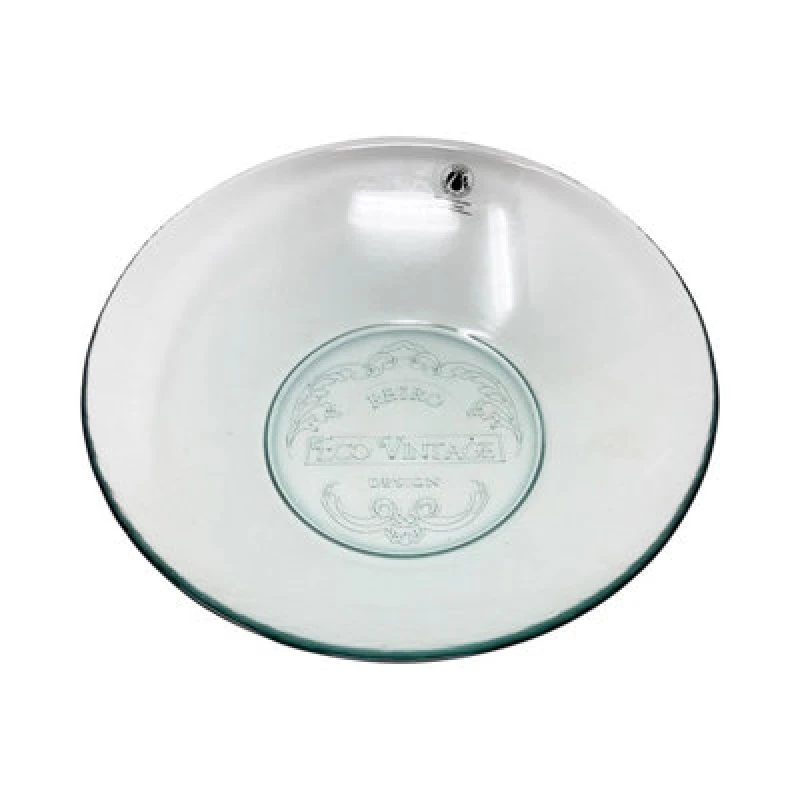 Image of Verano Spanish Ceramics Recycled Glass Eco Vintage Clear Kitchen Dining Large Food Bowl (Diam) 32cm Clear