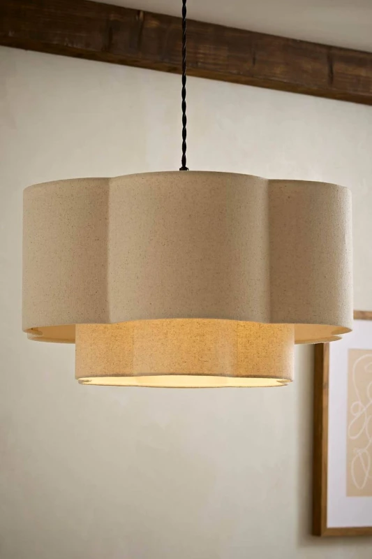 Image of ValueLights Nora 2 Tier Pastel Linen Scallop Easy Fit Pendant Ceiling Lamp Shade in Natural Natural Unisex