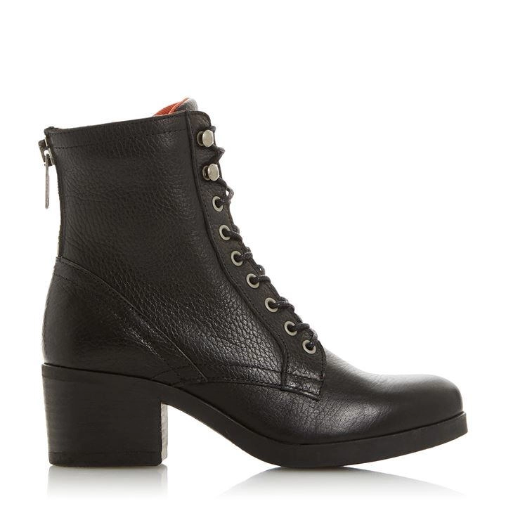 Image of Bertie Black Leather 'Painter' Mid Block Heel Shoes Boots - 3