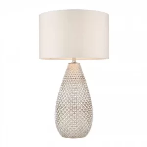 Image of 1 Light Table Lamp Silver Mercury Glass, Vintage White Faux Silk, E27