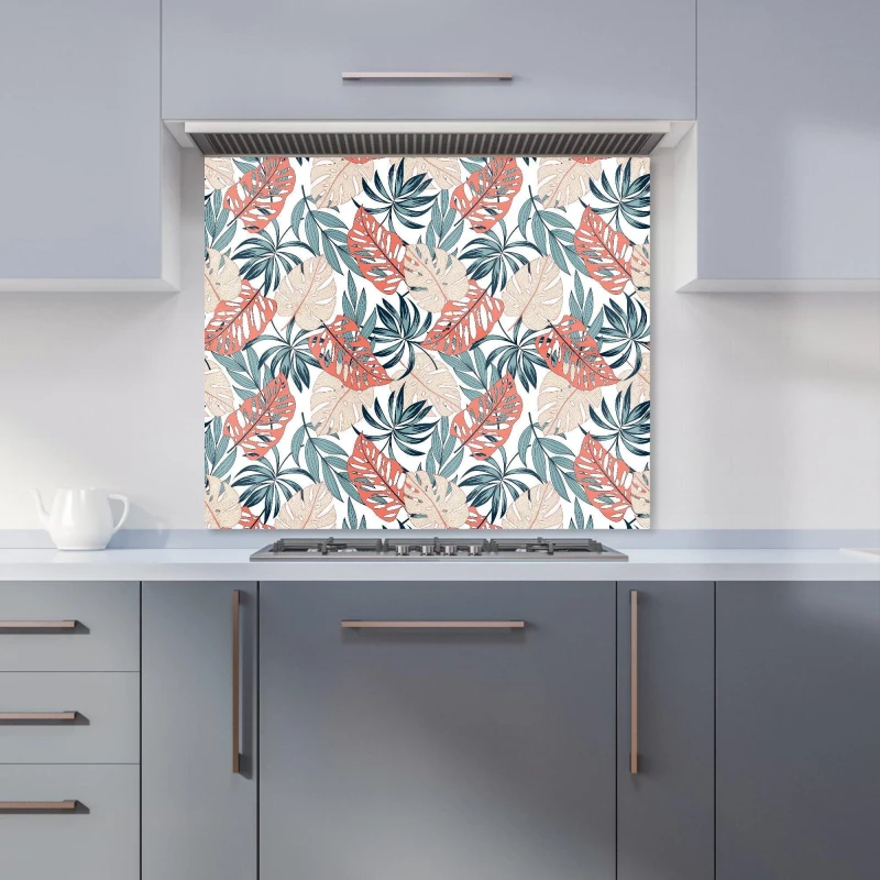 Image of Warren Reed - Designer Tropical Leaf Pattern Kitchen Splashback in Green Size: 900mm x 650mm Green Unisex 900mm x 650mm