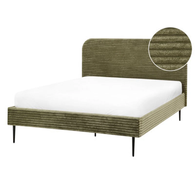 Image of Beliani Bed Corduroy Flayat 140 X 200 Cm (Eu Double) Green