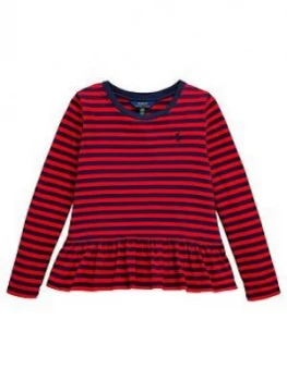 Image of Ralph Lauren Girls Long Sleeve Stripe Peplum T-Shirt - Red, Size Age: 5 Years, Women