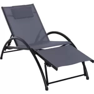 image of Sun Lounger Half Circle Arms Adjustable Head Footrest Aluminium Frame Grey - Grey