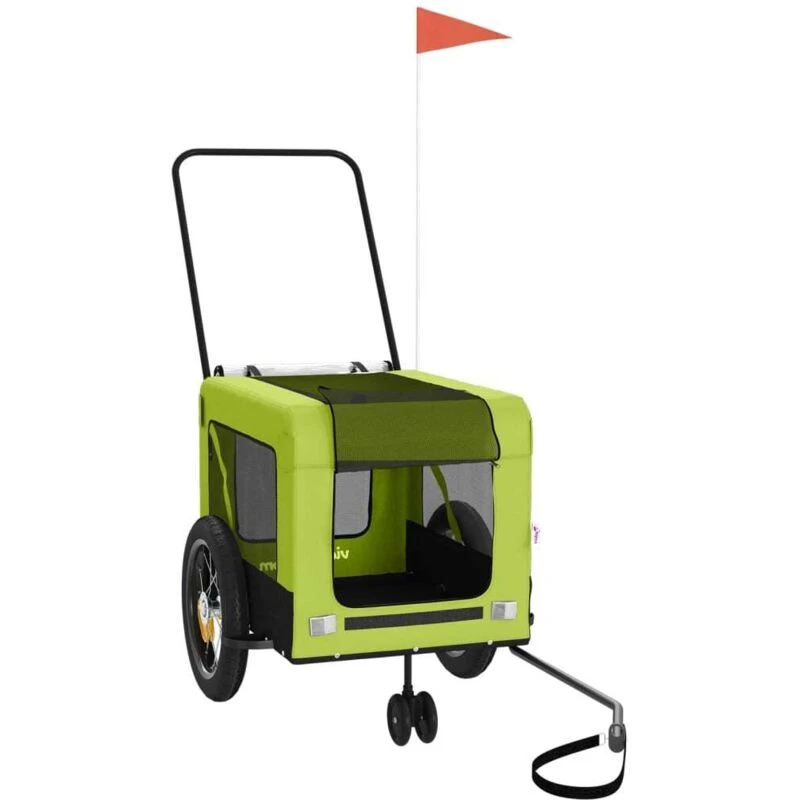 Image of vidaXL Pet Bike Trailer Green and Black Oxford Fabric and Iron, Green 93948